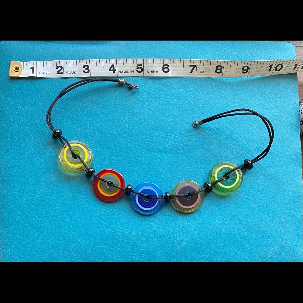 Handblown glass rainbow disc necklace - collar fit